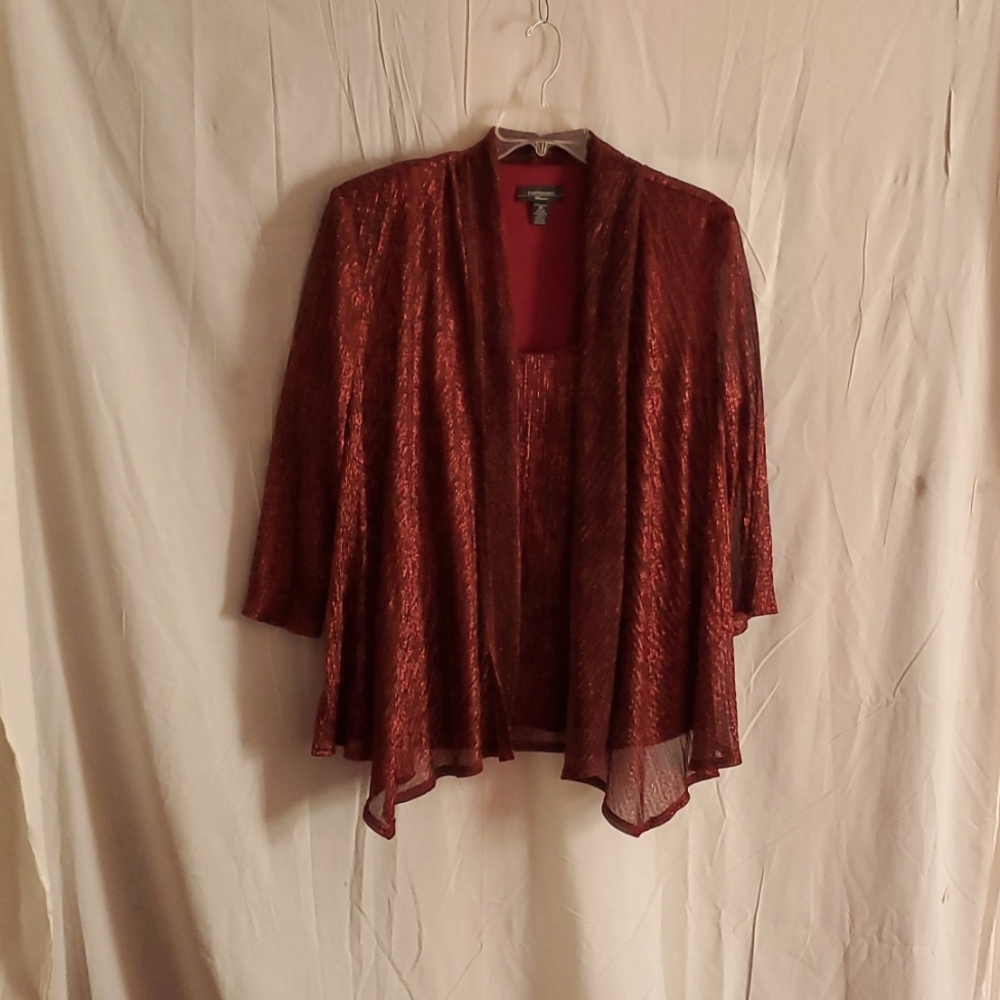 Twofer; 3/4 sleeve jacket with attached tank. Red. R&M Richards.